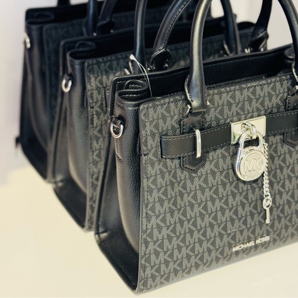 Michael Kors Hamilton Small Signature Logo Satchel Black Signature - Picture 5 of 9